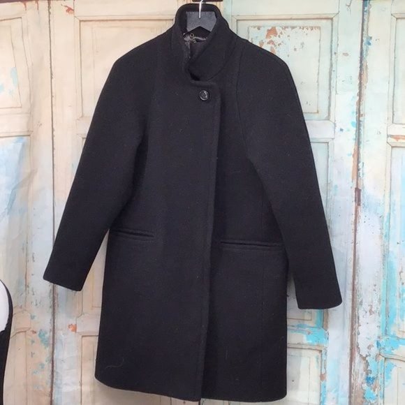 J Crew Womans Black Dusty Ginger Stadium Cloth Car Coat Size 4